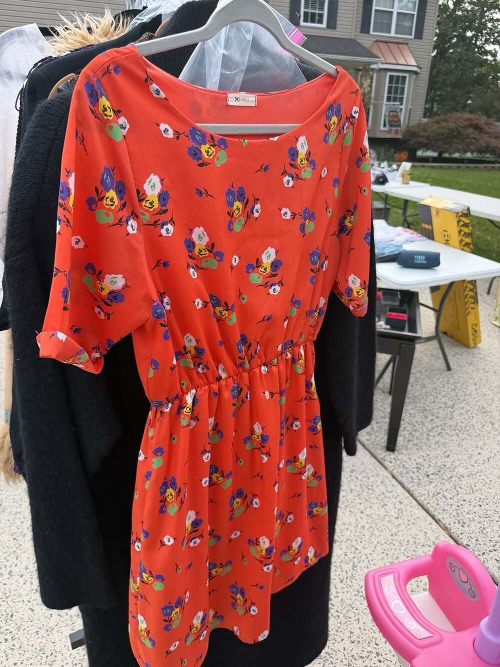 Everly Floral Print Dress Size L Orange Short Sleeve Mini Dress (pp-20)